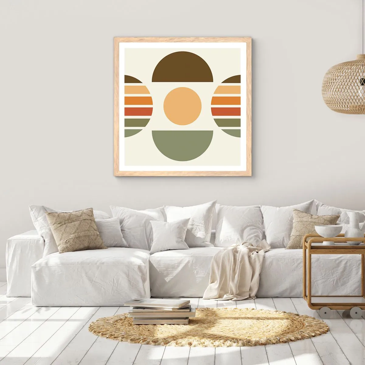 Plakat i ramme af lyst egetræ - I jordfarver - 40x40 cm