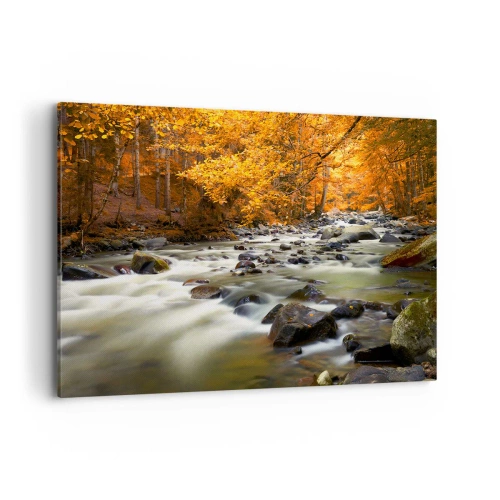 Lærredstryk - Billede på lærred - Et vandløb i den gyldne skov - 120x80 cm