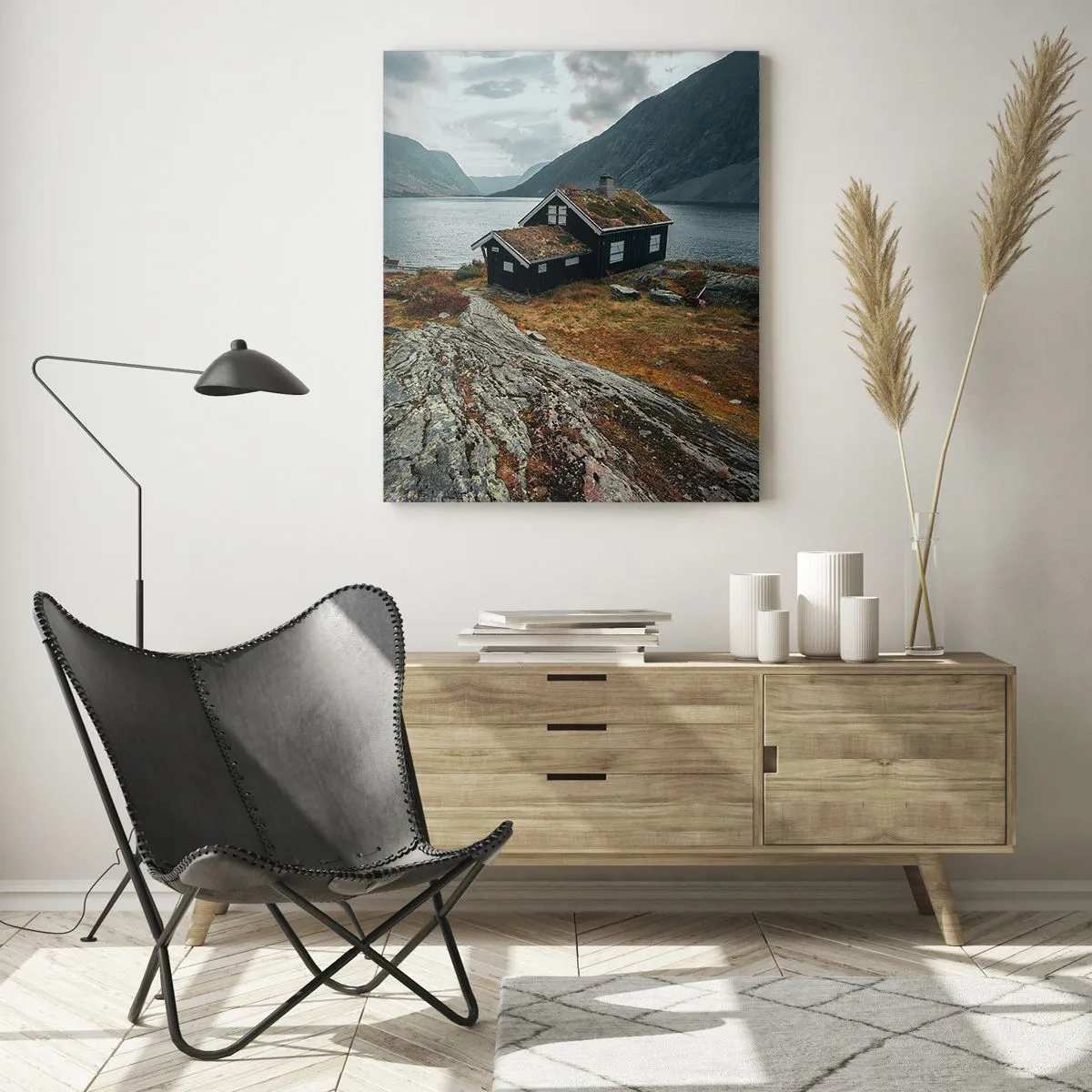 Billede på glas - Fjord sommerresort - 80x120 cm