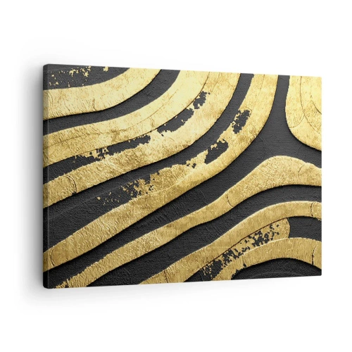 Lærredstryk - Billede på lærred - Gyldne abstrakte bølger på en sort baggrund - 70x50cm - Alt flyder - Moderne vægdekoration til stue og soveværelse ARTTOR