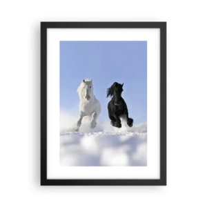 Plakat i sort ramme - Sort og hvid galop - 30x40 cm
