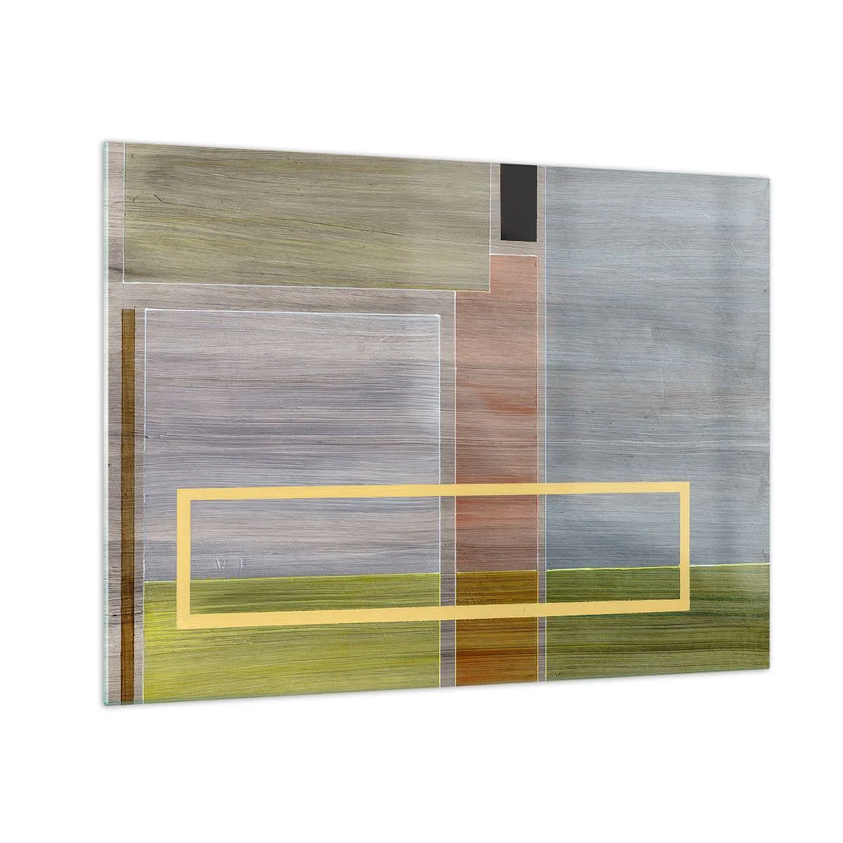 Billede på glas - Moderne abstraktion med rektangulære former og jordfarver - 70x50cm - Lige og rolig - Moderne vægdekoration til stue og soveværelse ARTTOR