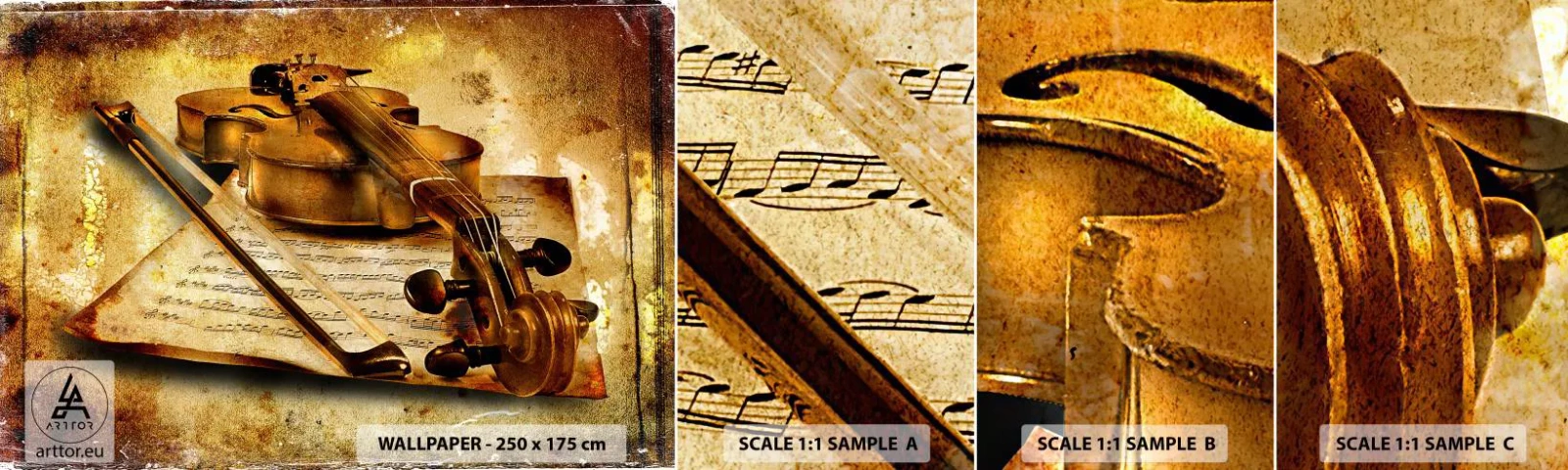 Fototapet Prøve Standard Eco - Virtuos søges omgående - Violin, musik, Musik noder - 100x30 cm