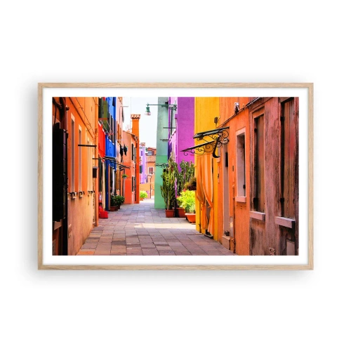 Plakat i ramme af lyst egetræ - Regnbue gyde - 91x61 cm