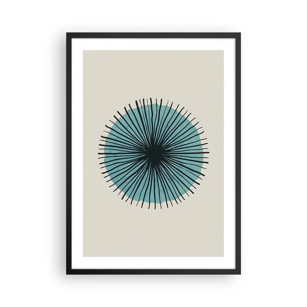 Plakat i sort ramme - Geometrisk mønster i form af en radial cirkel - 50x70cm - Strålende på blå - Moderne vægdekoration til stue og soveværelse ARTTOR