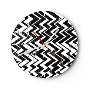 Vægur, Uret - Sort og hvidt zigzagmønster med en kunstnerisk distressed-effekt - 30x30cm - Zig-hvid, zag-sort - Moderne vægdekoration til stue, køkken og soveværelse ARTTOR