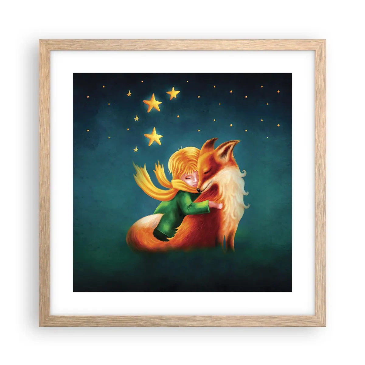Plakat i ramme af lyst egetræ - Lille Prins - 40x40 cm