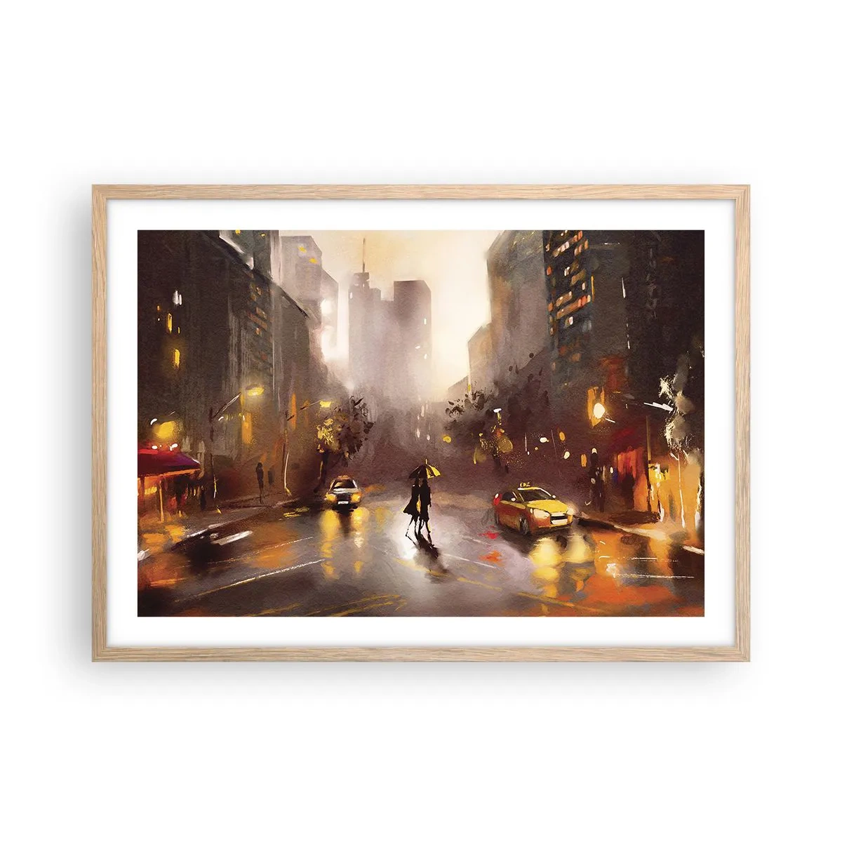 Plakat i ramme af lyst egetræ - Til New Yorks lys - 70x50 cm