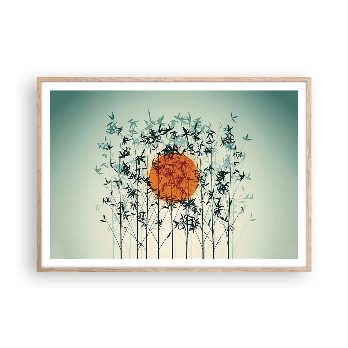 Plakat i ramme af lyst egetræ - Japansk sol - 100x70 cm
