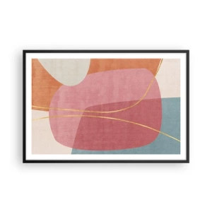 Plakat i sort ramme - Pastelkomposition med guldtråd - 91x61 cm