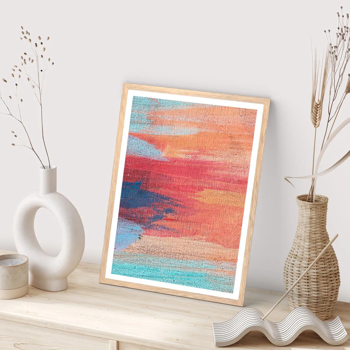 Plakat i ramme af lyst egetræ - Lad en regnbue flyde - 70x100 cm