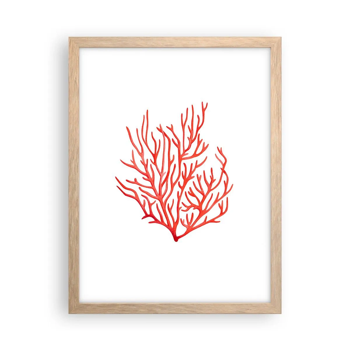 Plakat i ramme af lyst egetræ - Koral-filigran - 30x40 cm