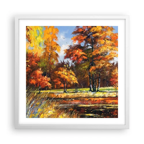 Plakat i hvid ramme - Landskab i guld og bronze - 50x50 cm