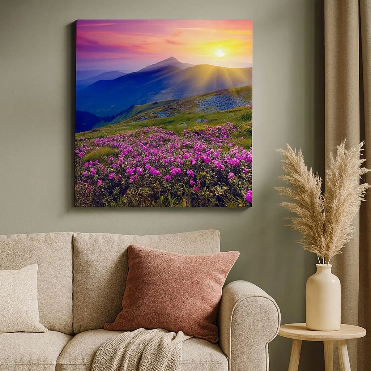 Lærredstryk - Billede på lærred - ... Og rundt omkring dufter det af fyrretræer og krydderurter - 30x30 cm