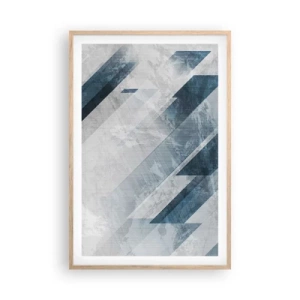 Plakat i ramme af lyst egetræ - Rumlig komposition - bevægelse af gråtoner - 61x91 cm