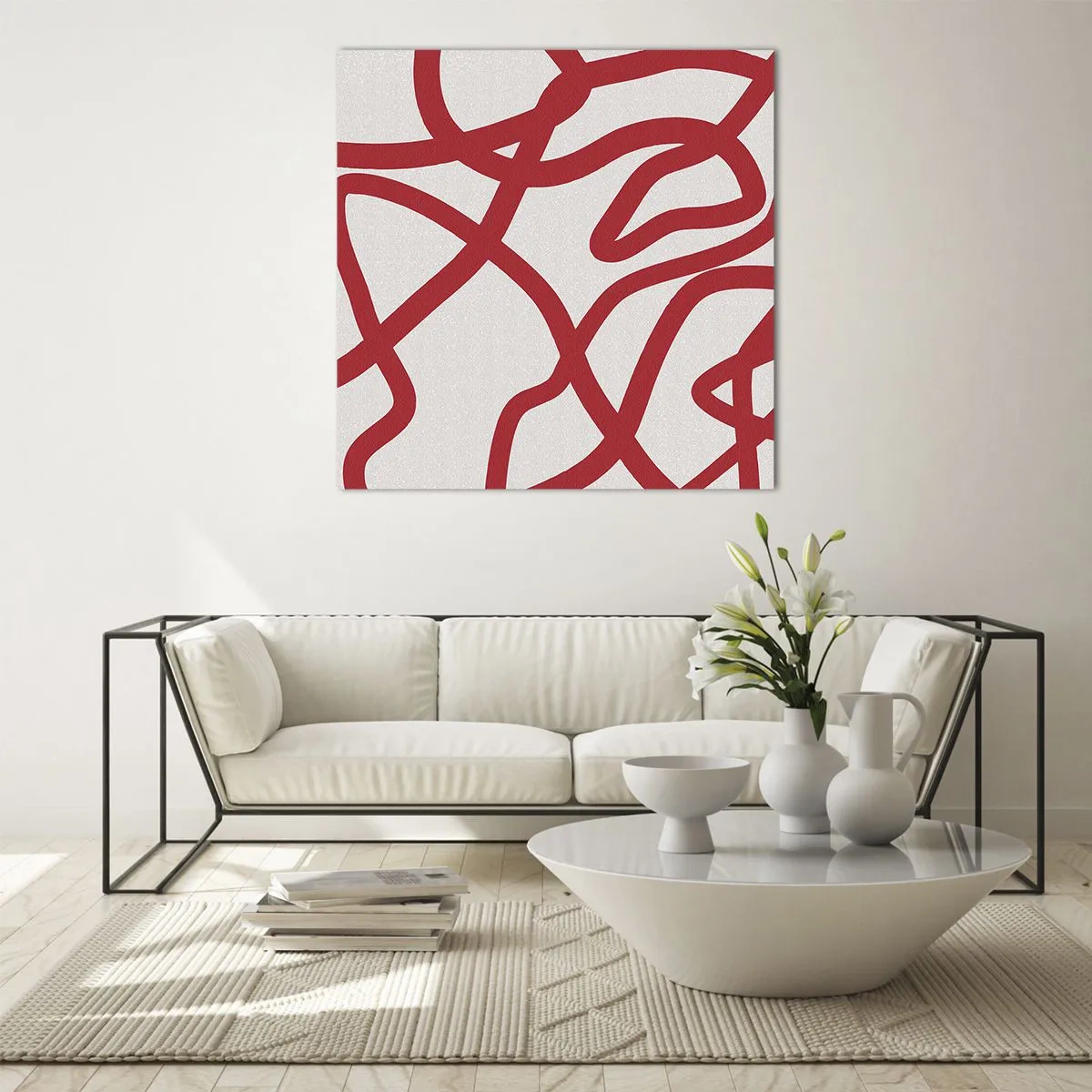 Billede på glas - Rød på hvid - 40x40 cm