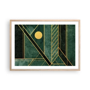 Plakat i ramme af lyst egetræ - Dynamikken i guld og azurblå - 70x50 cm
