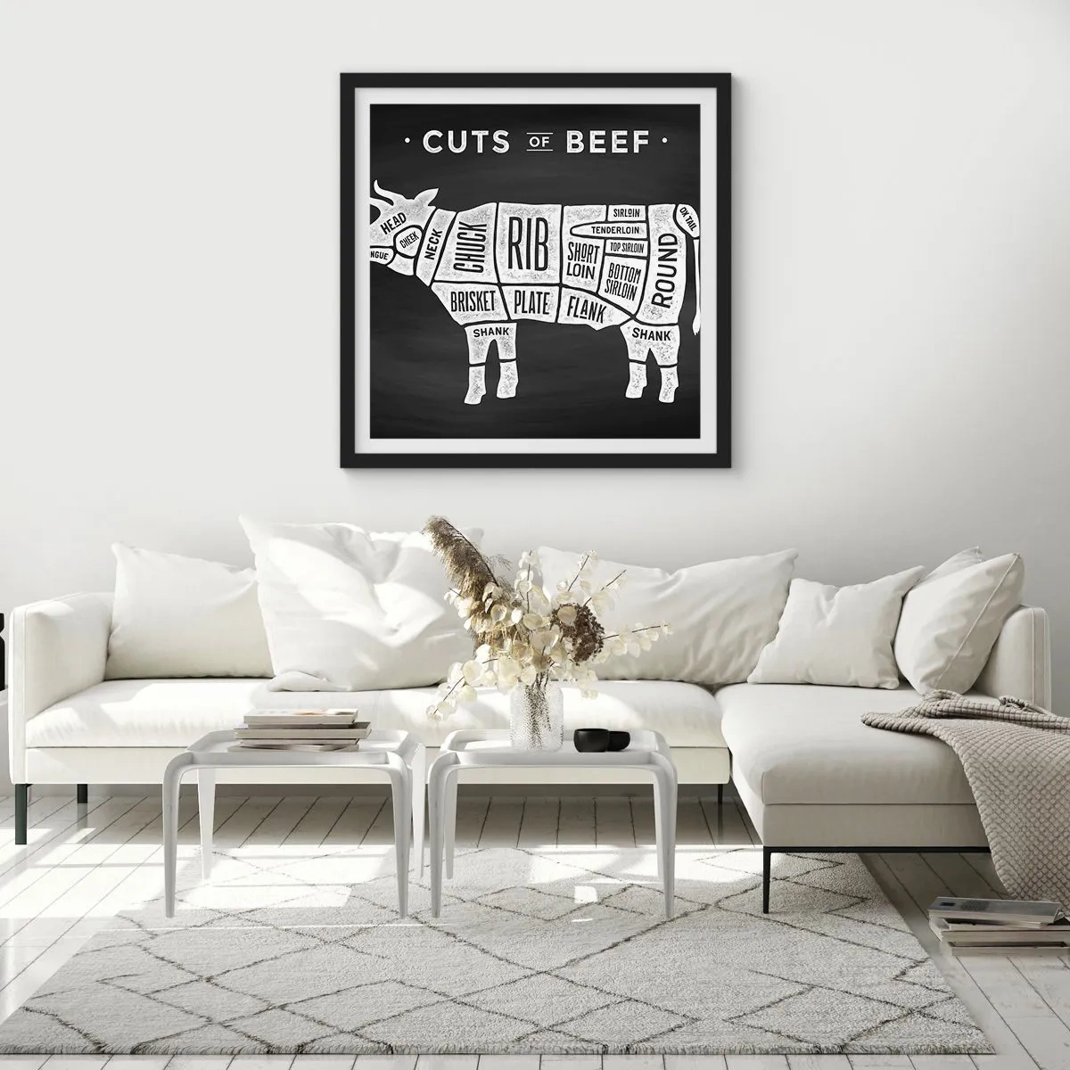 Plakat i sort ramme - Slagterens grundbog - 60x60 cm