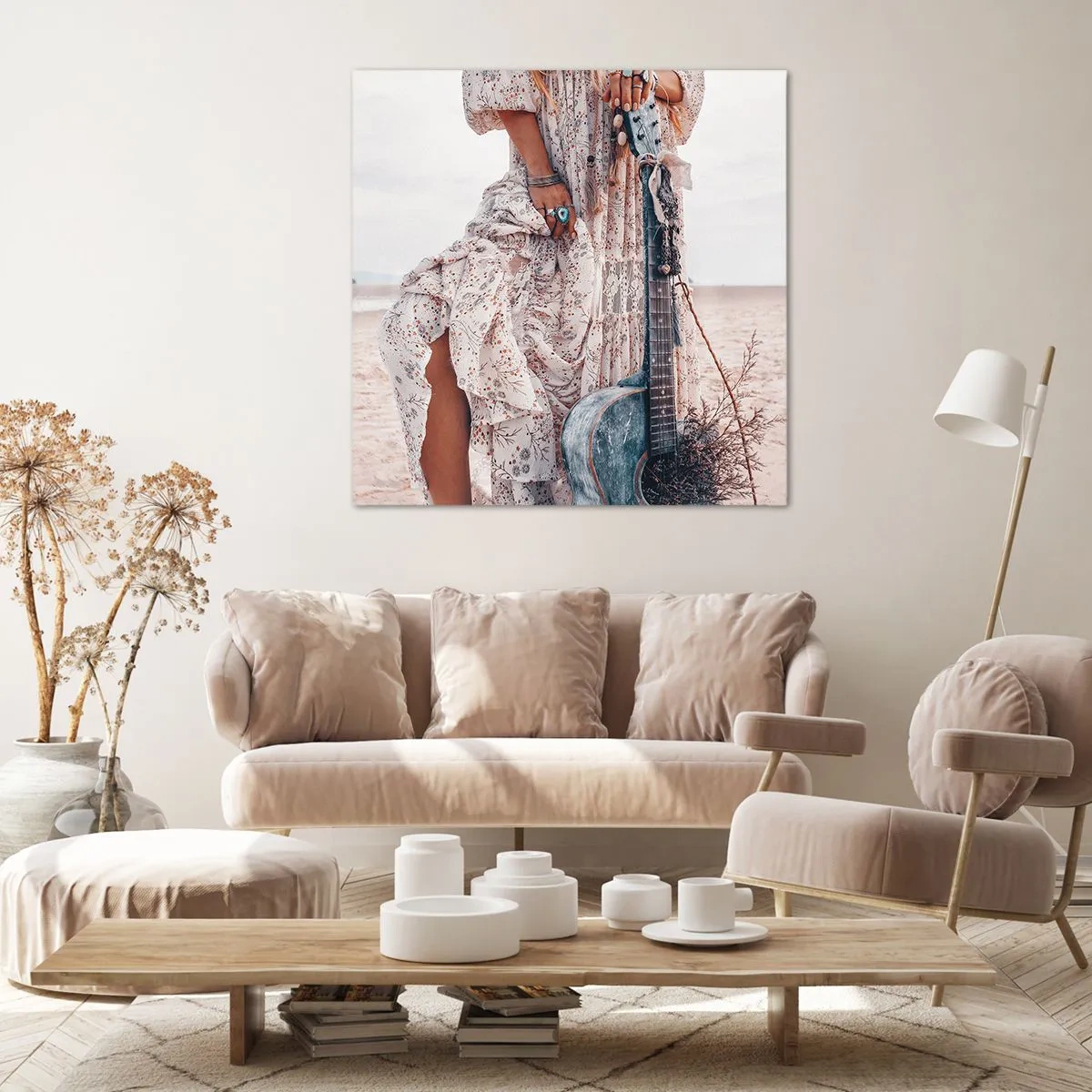 Lærredstryk - Billede på lærred - Børn blomster på vej - 70x70 cm