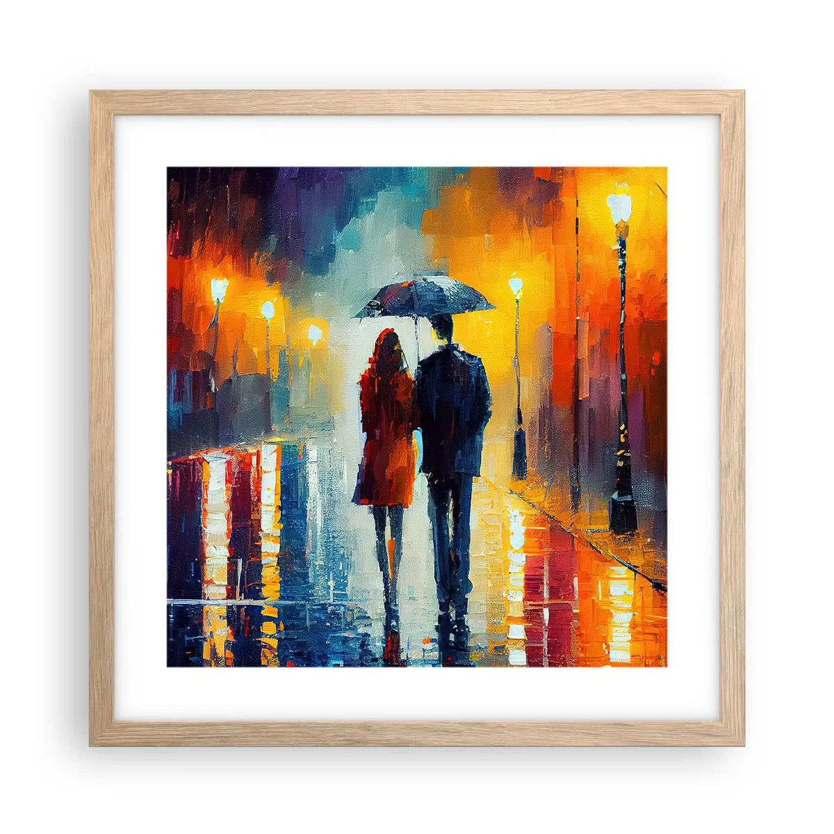 Plakat i ramme af lyst egetræ - Sammen - en farverig nat - 40x40 cm