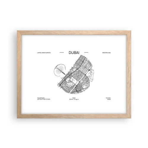 Plakat i ramme af lyst egetræ - Dubais anatomi - 40x30 cm