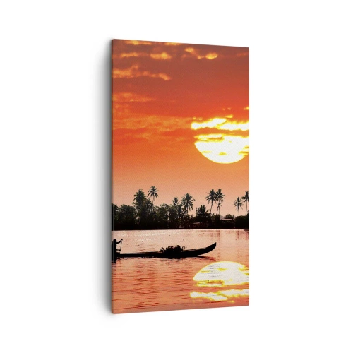 Lærredstryk - Billede på lærred - Tropernes ro ved solnedgang - 45x80 cm