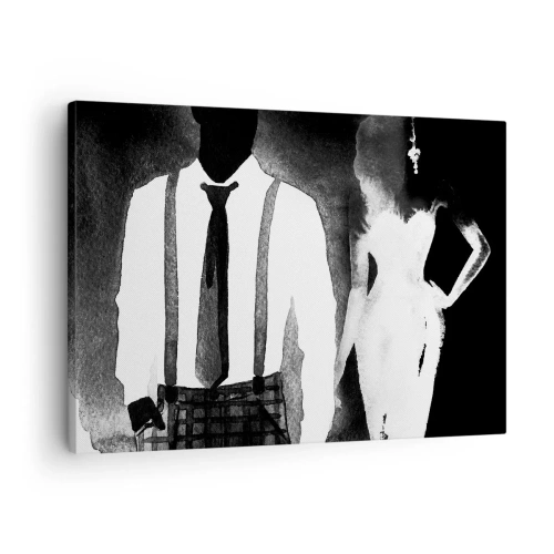 Lærredstryk - Billede på lærred - Noir-stilfigurer, sort-hvid elegance og mystik - 70x50cm - I en noir-atmosfære - Moderne vægdekoration til stue og soveværelse ARTTOR