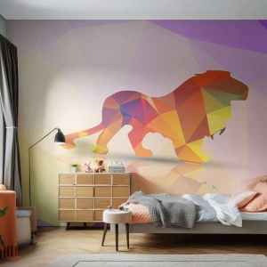 Fototapet Selvklæbende Deluxe Sticker - Diamantkongen - Dyr, Løve, Geometrisk figur - 100x70 cm