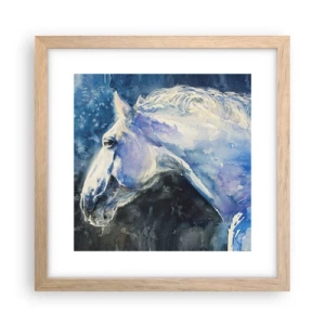 Plakat i ramme af lyst egetræ - Portræt i et blåt skær - 30x30 cm