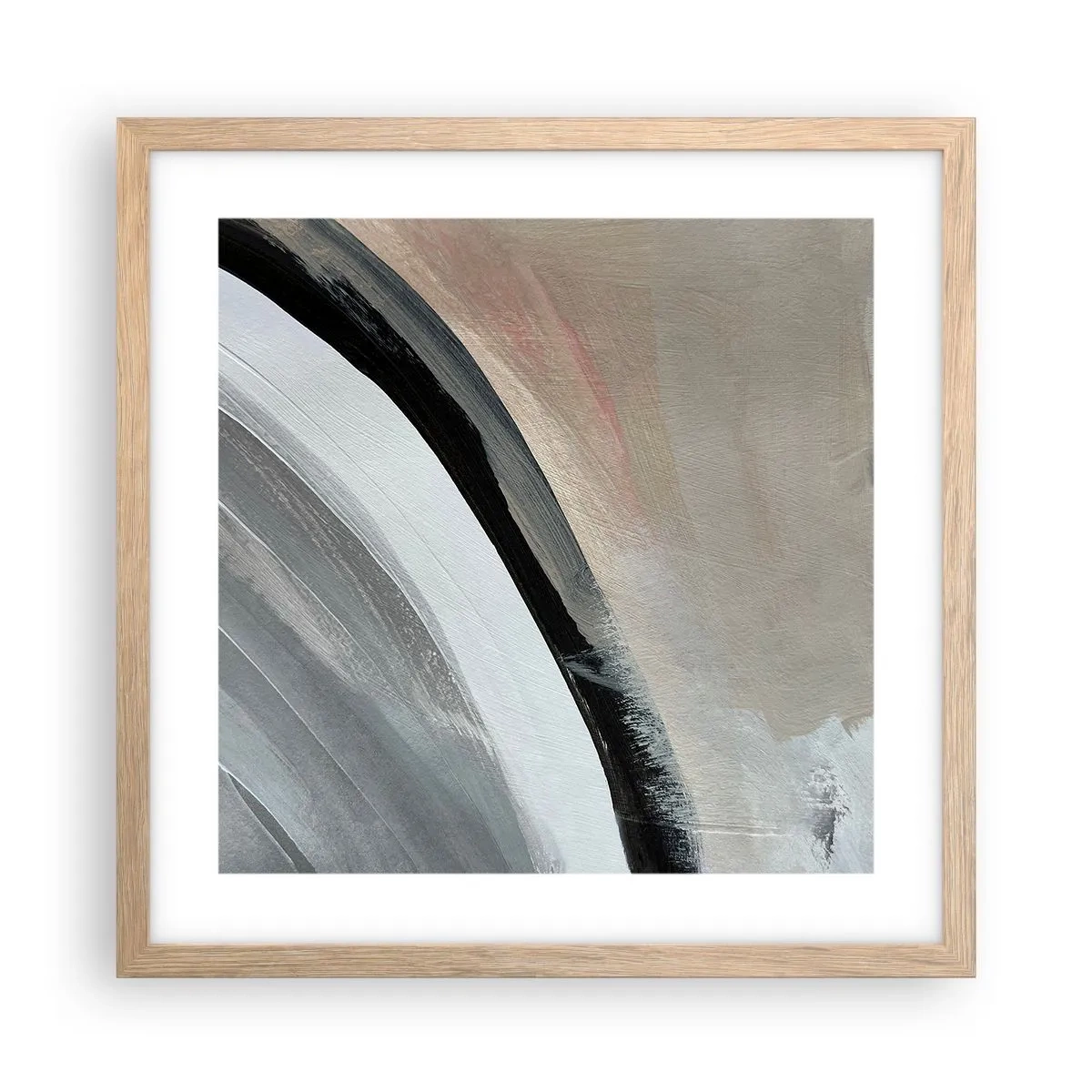 Plakat i ramme af lyst egetræ - Komposition: en bue af sort og gråt - 40x40 cm