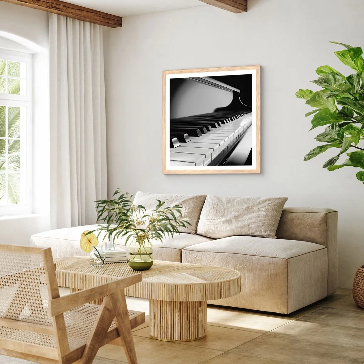 Plakat i ramme af lyst egetræ - Harmoni af former og farver - 40x40 cm