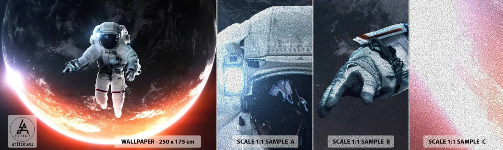 Prøve Fototapet Premium Sand - Må jeg blive lidt længere? - Astronaut, Kosmos, Kosmonaut - 100x30 cm