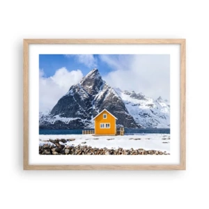 Plakat i ramme af lyst egetræ - Skandinavisk ferie - 50x40 cm