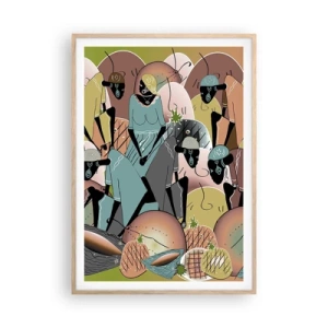 Plakat i ramme af lyst egetræ - Den store fejring er på vej - 70x100 cm