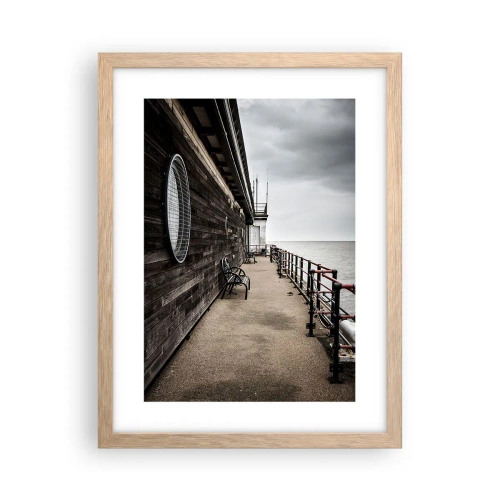 Plakat i ramme af lyst egetræ - Tiden er gået i stå - 30x40 cm