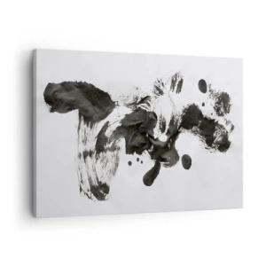 Lærredstryk - Billede på lærred - Abstrakt komposition af sorte pletter på en hvid baggrund - 70x50cm - En metode i galskaben? - Moderne vægdekoration til stue og soveværelse ARTTOR