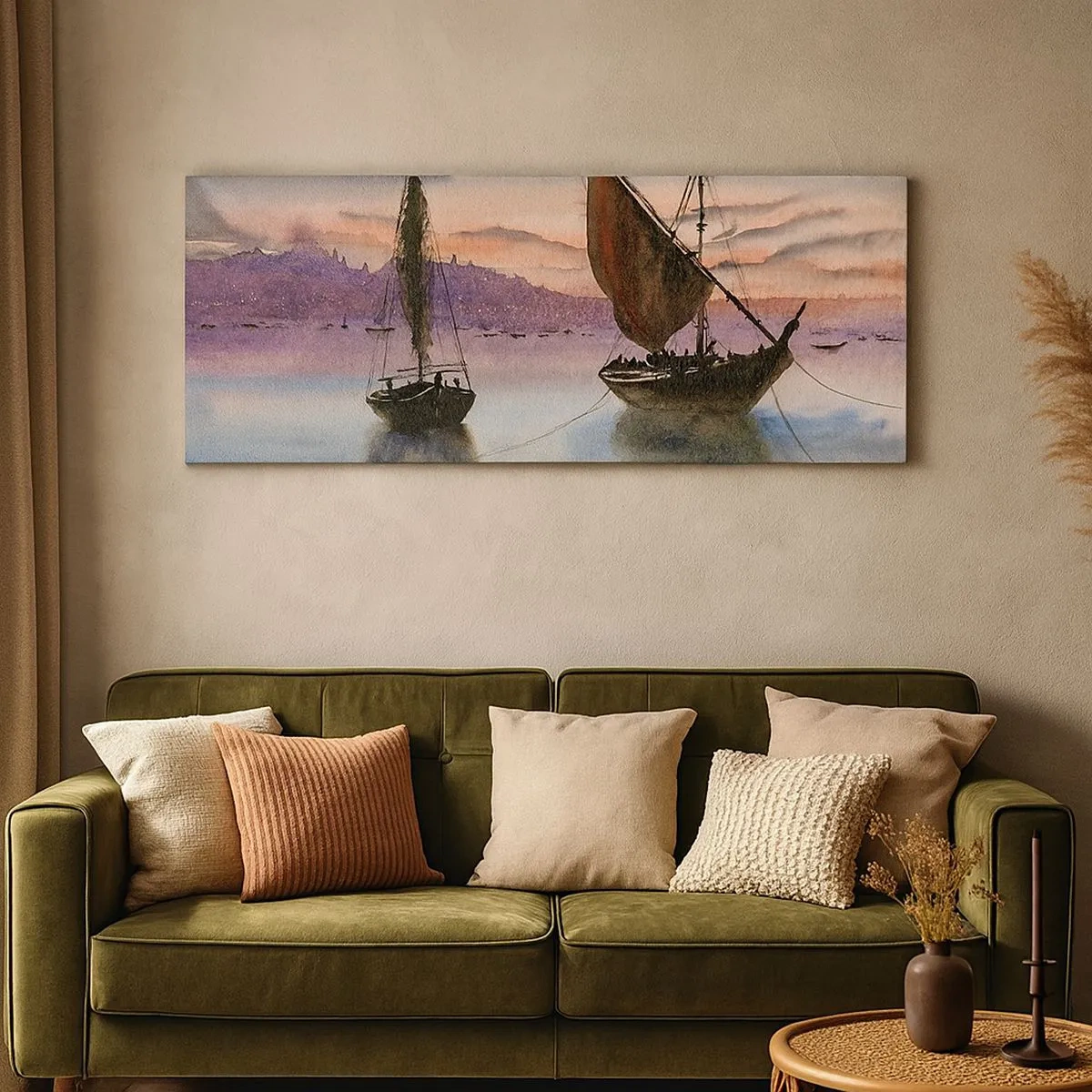 Lærredstryk - Billede på lærred - Aften i havnen - 100x40 cm