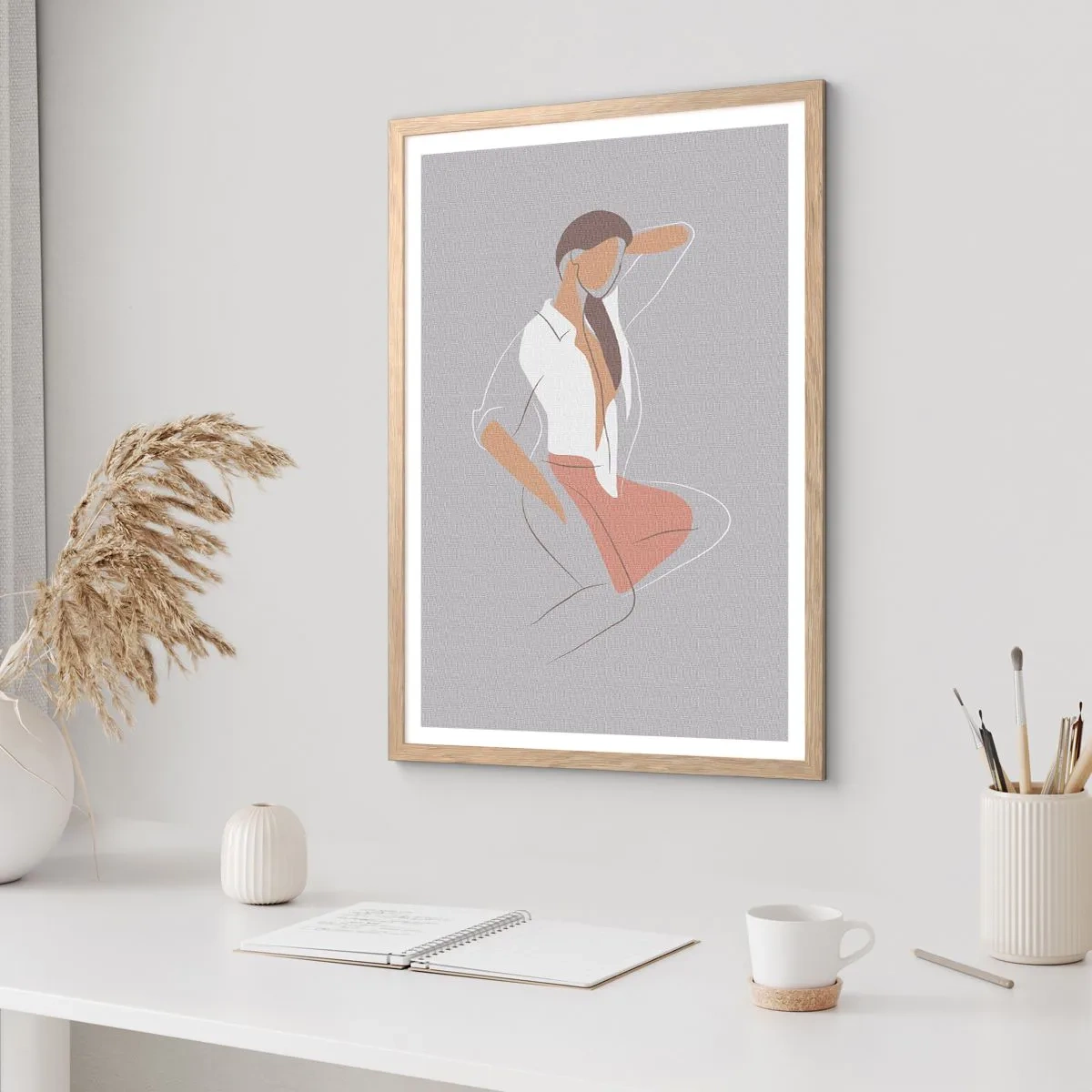 Plakat i ramme af lyst egetræ - Omrids af nåde - 61x91 cm