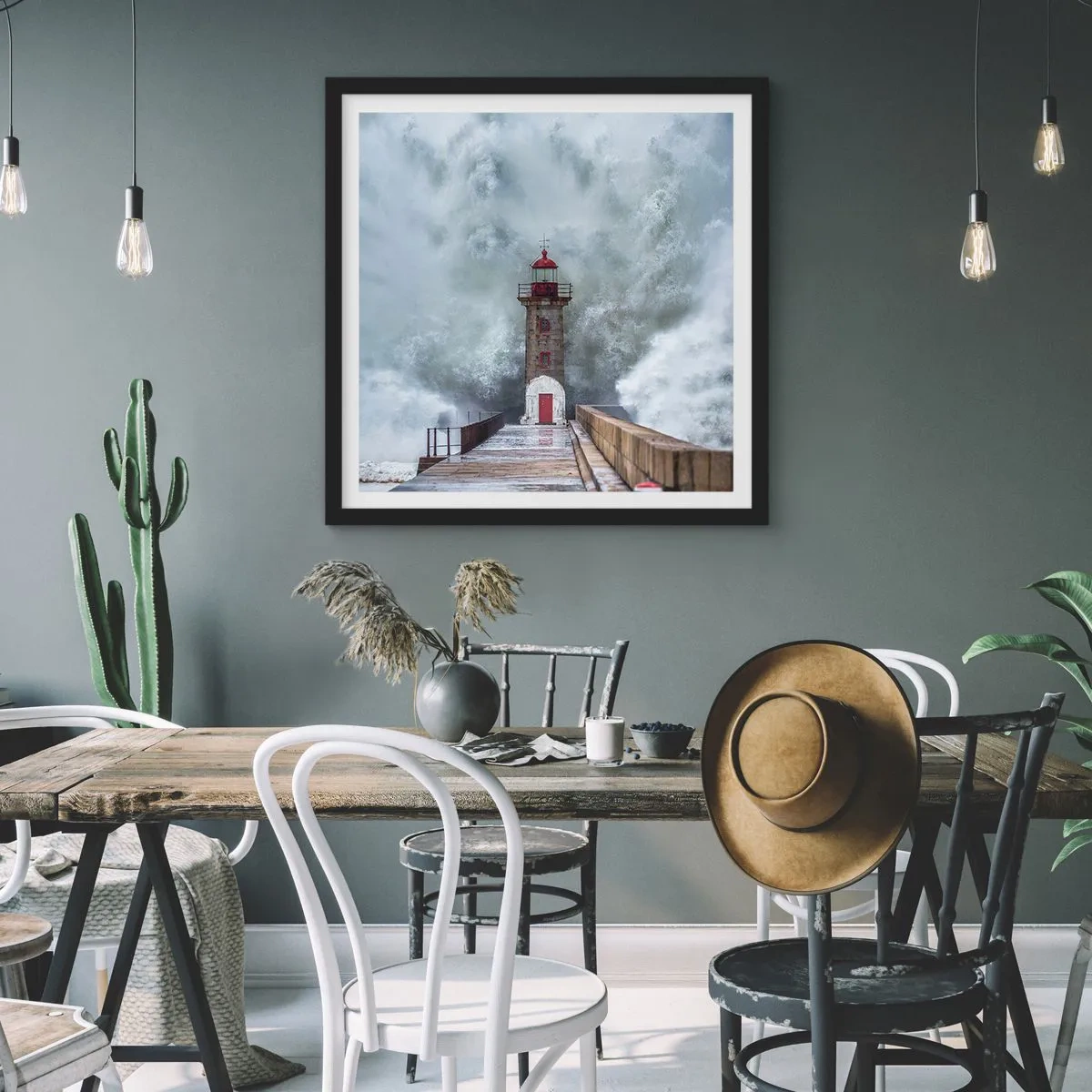 Plakat i sort ramme - Vandets brusen, vindens susen, lyden af vinden - 50x50 cm