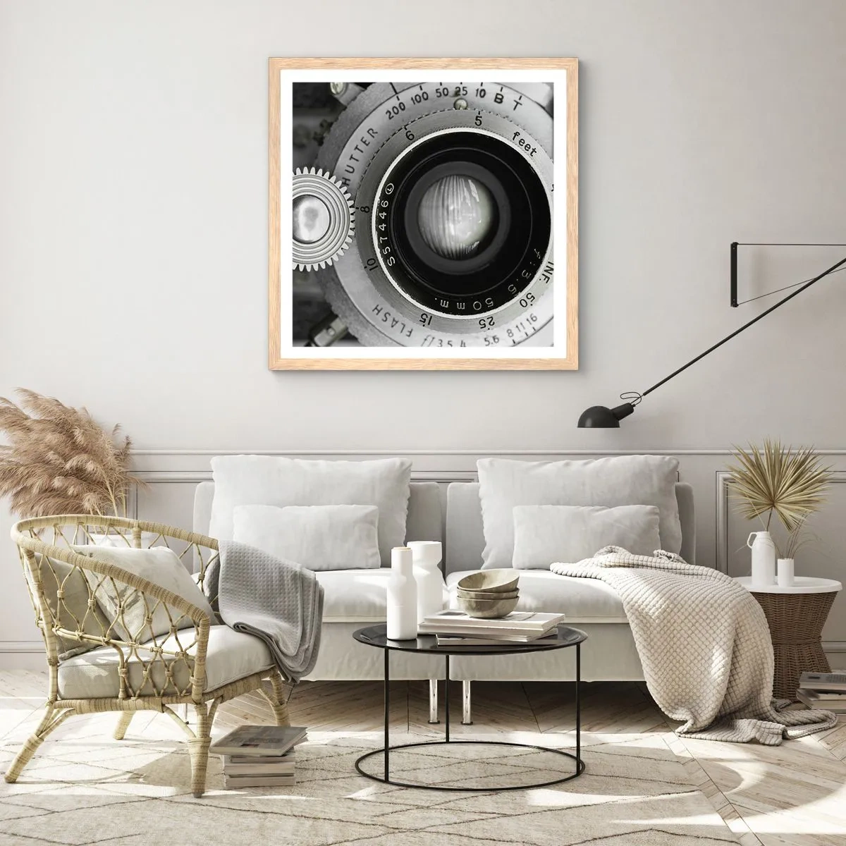 Plakat i ramme af lyst egetræ - Historien om Hollywood - 30x30 cm