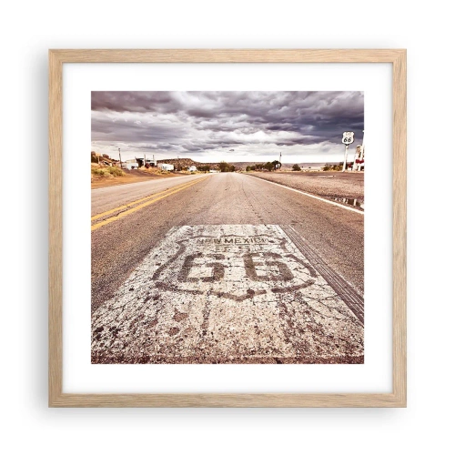 Plakat i ramme af lyst egetræ - Mother Road - amerikansk legende - 40x40 cm