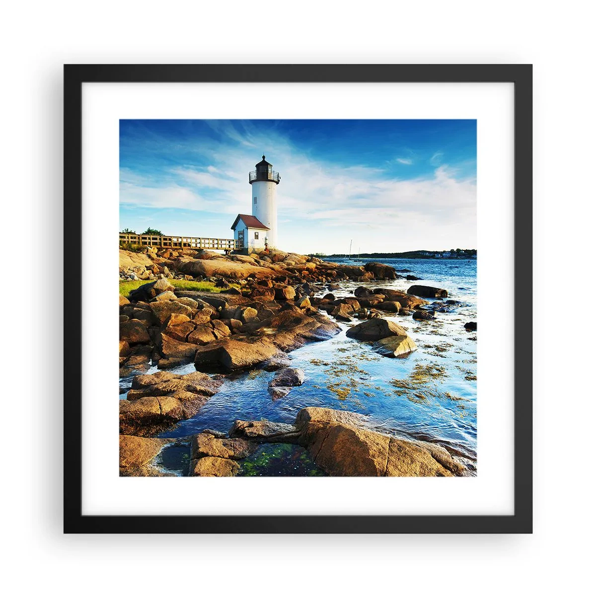 Plakat i sort ramme - Vend tilbage med glæde, jeg ser frem til - 40x40 cm