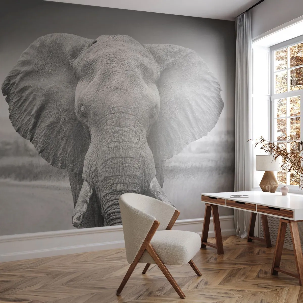 Fototapet Premium Sand - Velkommen til min verden - Elefant, Afrika, Dyr - 200x140 cm