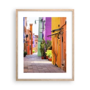 Plakat i ramme af lyst egetræ - Regnbue gyde - 40x50 cm
