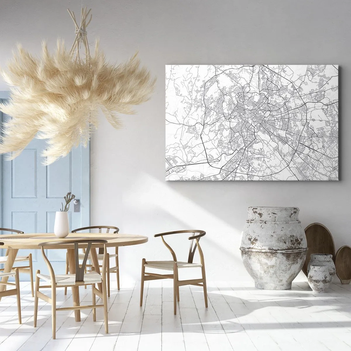 Lærredstryk - Billede på lærred - Et bykort i minimalistisk stil med fine linjer - 70x50cm - Romersk cirkel - Moderne vægdekoration til stue og soveværelse ARTTOR