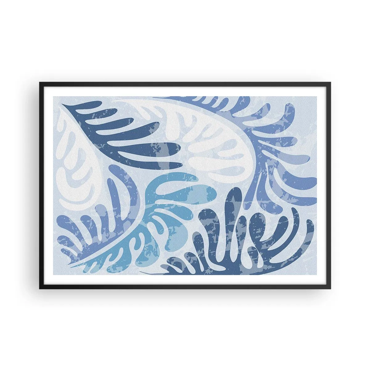 Plakat i sort ramme - Blå bregner - 100x70 cm