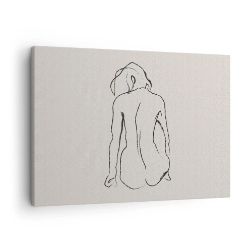 Lærredstryk - Billede på lærred - En diskret skitse af en piges silhuet set bagfra - 70x50cm - Nøgen pige - Moderne vægdekoration til stue og soveværelse ARTTOR
