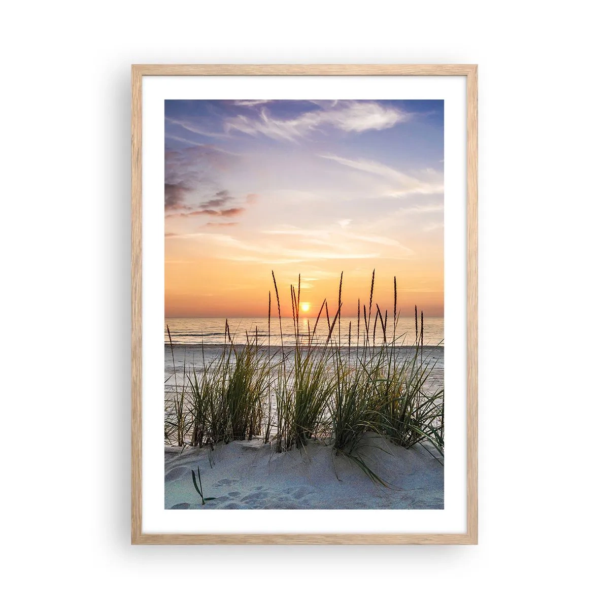 Plakat i ramme af lyst egetræ - Se, tænk, føl - 50x70 cm