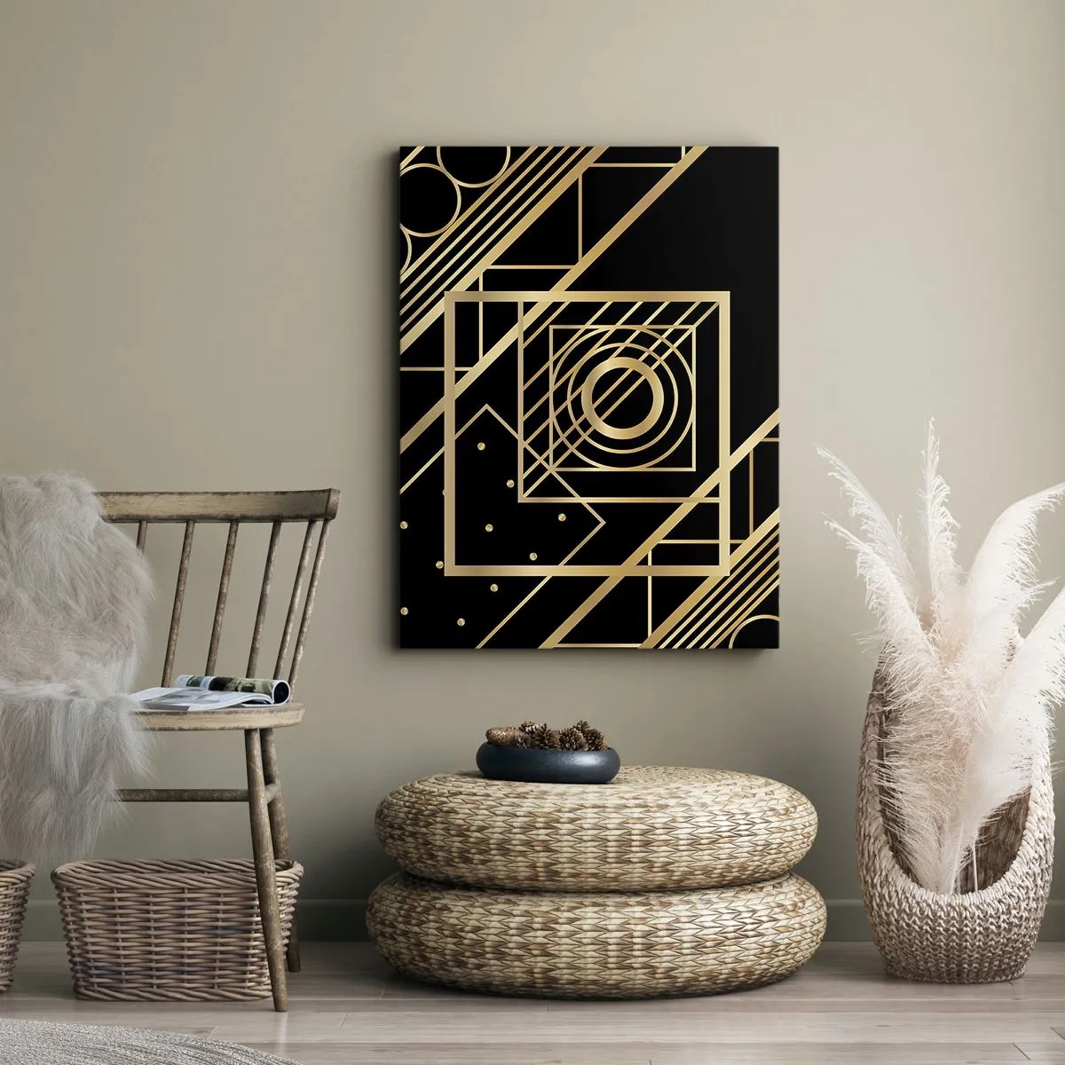 Lærredstryk - Billede på lærred - Gylden geometri - 50x70 cm