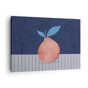 Lærredstryk - Billede på lærred - Abstrakt frugt mod en baggrund af kontrasterende farver og lige linjer. - 70x50cm - Konveksitet og plan - Moderne vægdekoration til stue og soveværelse ARTTOR